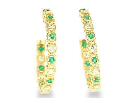 View 14K White  or  Yellow  Gold<BR> Emerald and Diamond Earrings