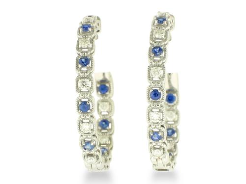 View 14K White  Gold<BR> Sapphire and Diamond Earrings