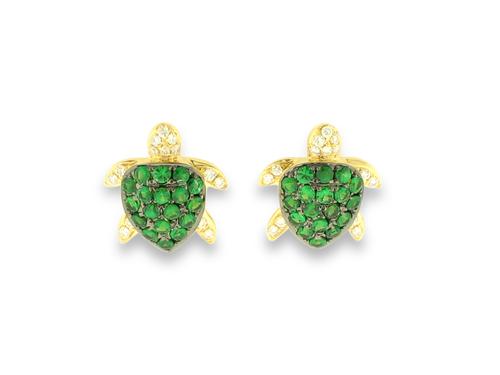 View 14K Yellow  Gold<BR> Green Garnet and Diamond Earrings