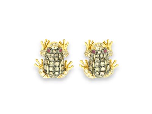 View 18K Yellow  Gold<BR> Ruby / Champagne Diamond and Diamond Earrings