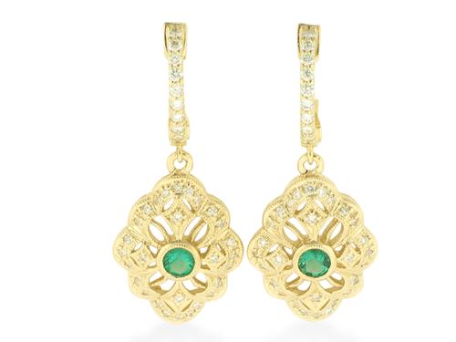 View 14K White  or  Yellow  Gold<BR> Emerald and Diamond Earrings