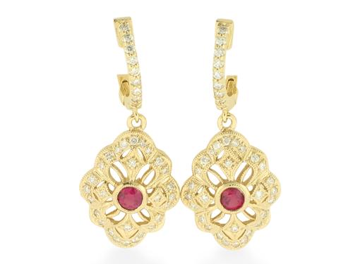 View 14K White  or  Yellow  Gold<BR> Ruby and Diamond Earrings