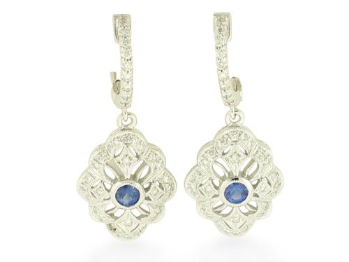 View 14K White  Gold<BR> Sapphire and Diamond Earrings