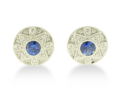 View 14K White  Gold<BR> Sapphire and Diamond Earrings