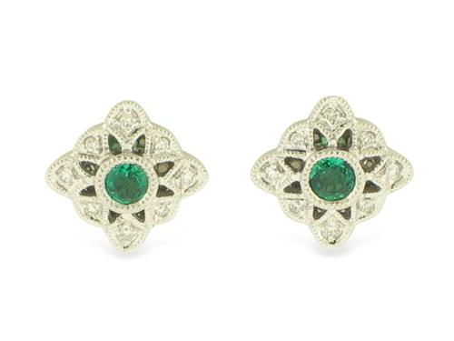 View 14K White  or  Yellow  Gold<BR> Emerald and Diamond Earrings