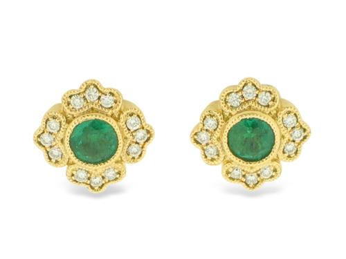 View 14K White  or  Yellow  Gold<BR> Emerald and Diamond Earrings