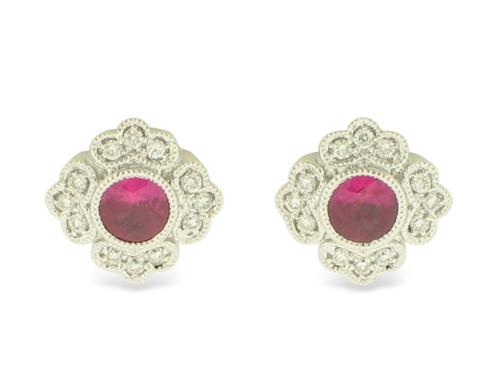 View 14K White  or  Yellow  Gold<BR> Ruby and Diamond Earrings
