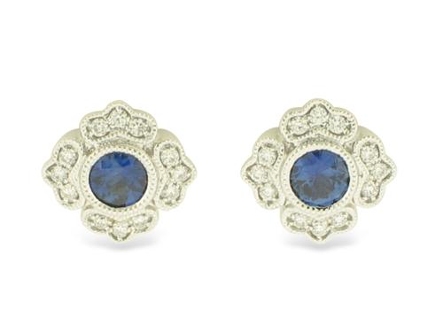 View 14K White  Gold<BR> Sapphire and Diamond Earrings
