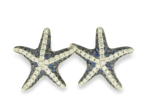 View 18K White  Gold<BR> Sapphire and Diamond Earrings