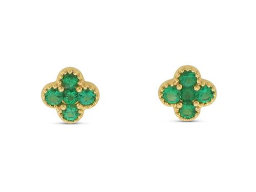 View 18K Yellow  Gold<BR> Emerald Earrings